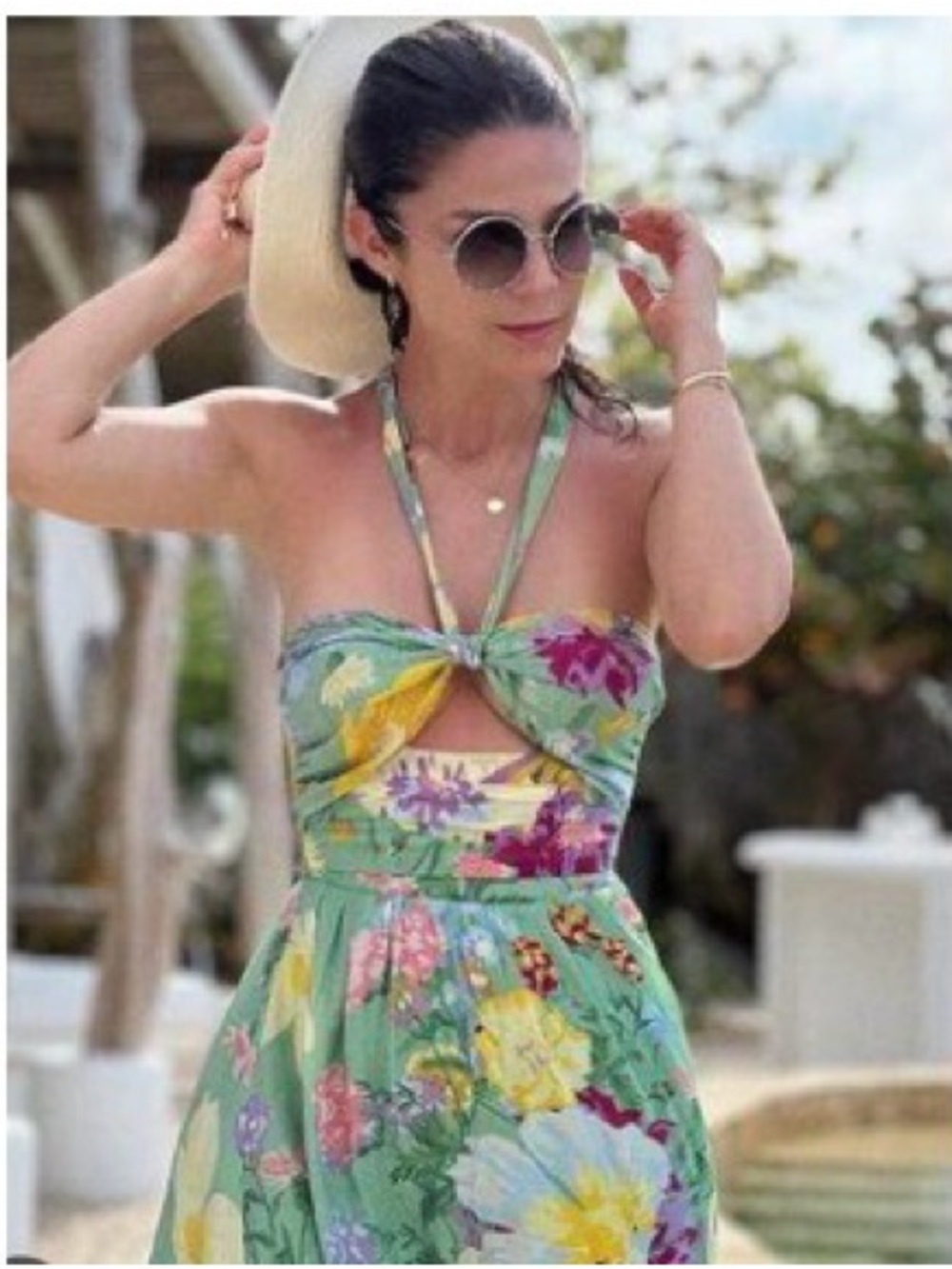 H&M Floral Tie-Front Green Halter Summer Dress Size S